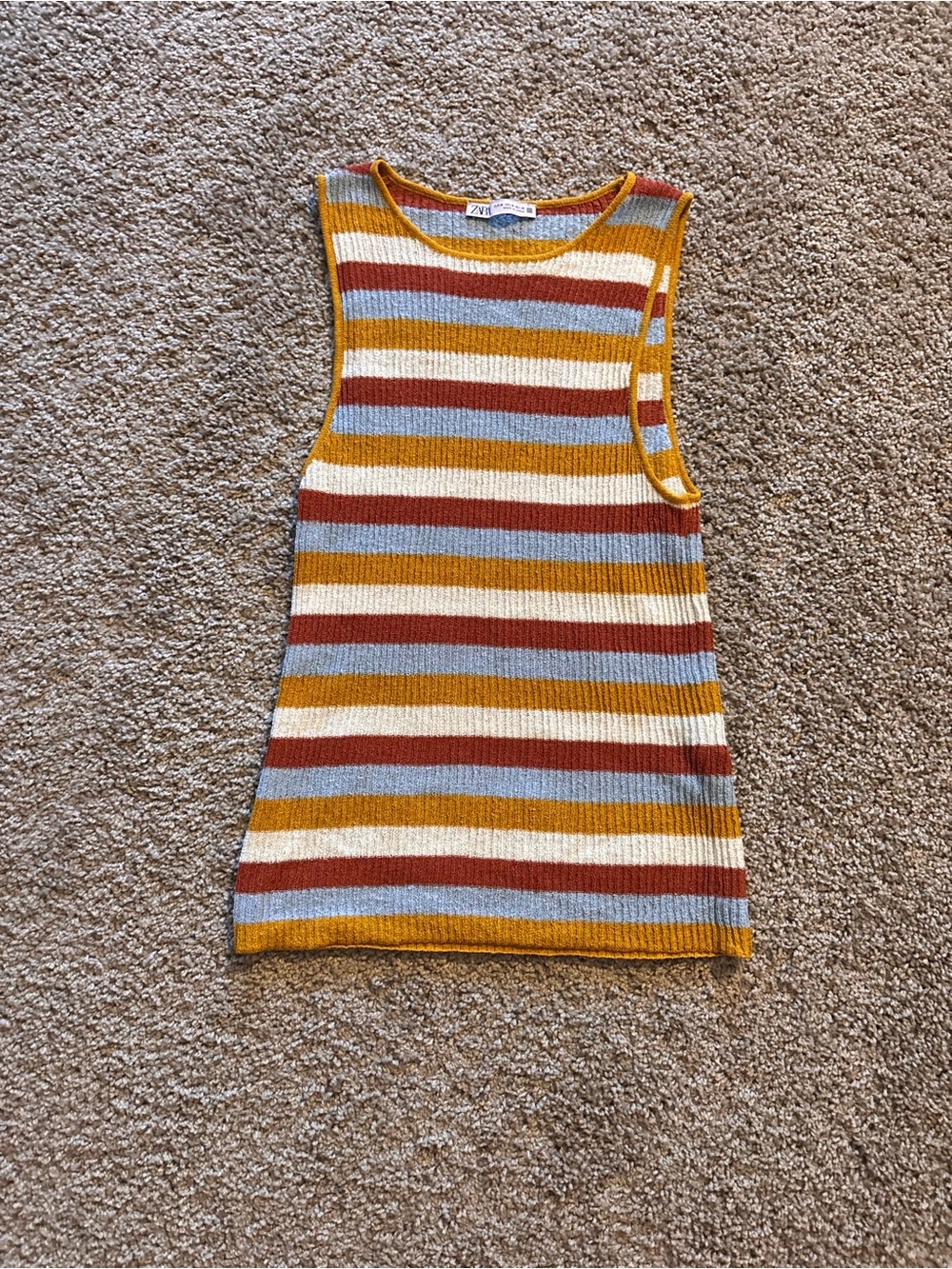 Zara Striped Knit Tank Top - Mustard, Rust, Light Blue, Cream size M